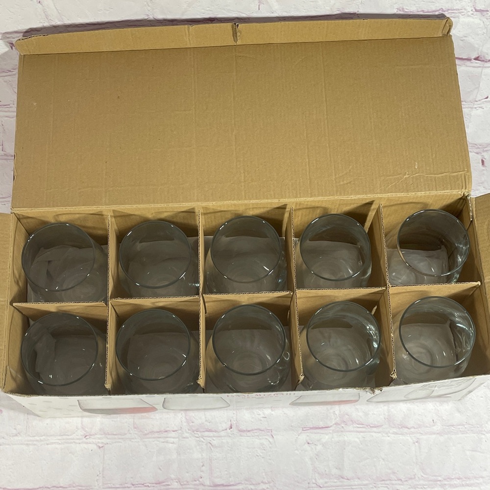 Isaac Mizrahi Merlot Stemless Clear Glass Goblets Boxed Set of 10 - Picture 5 of 6